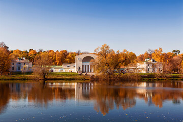 Obraz premium The ancient Kuzminki estate, the former estate of the princes Golitsyn, on a sunny autumn day. Moscow, Russia
