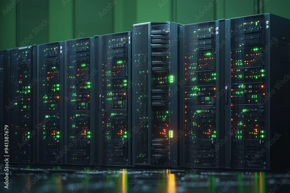 Aufkleber A set of server processors, isolated on a pastel green background, capturing the computational power of server hardware,