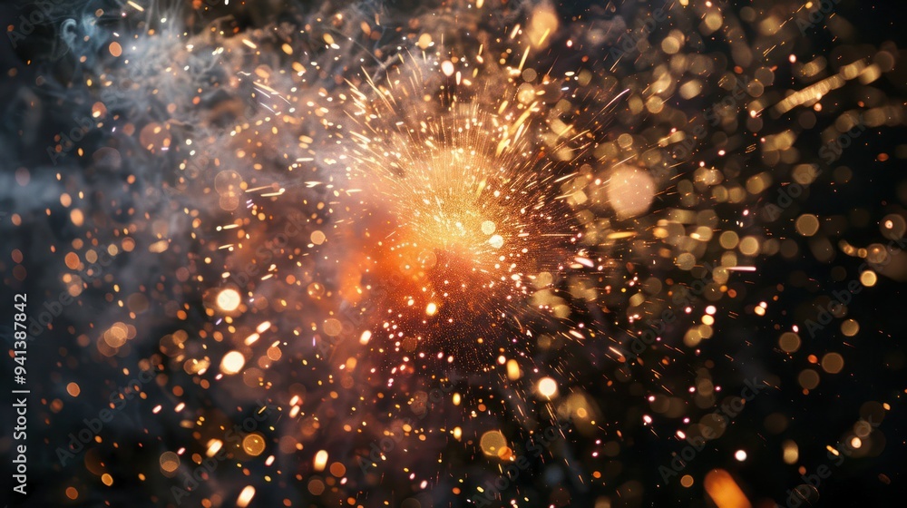 Aufkleber close-up of fireworks exploding with sparks.
