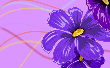 Obraz premium illustration of purple flower blooming with pink gradient with bright lines