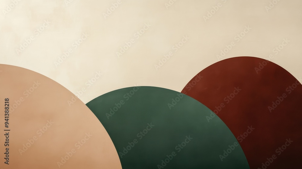 Poster abstract composition featuring softly curved shapes in earthy tones, creating a harmonious and calmi