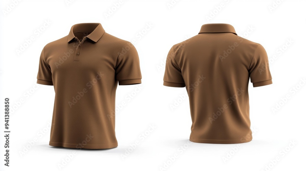 Wall mural Brown Polo Shirt Front and Back View Generative AI