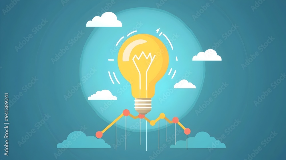 Poster bright upward arrow symbolizing insight and growth in minimalist flat design