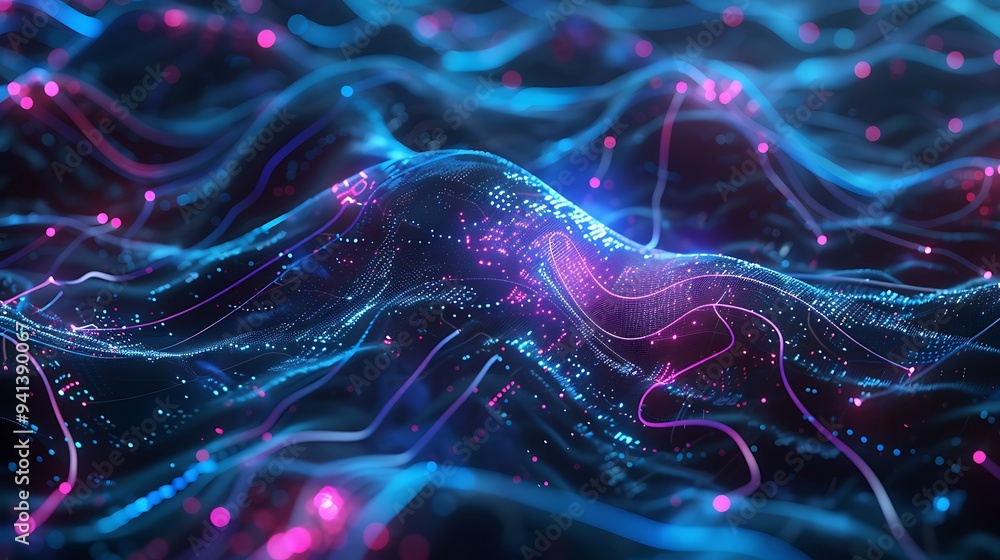 Poster Futuristic Brainwave Connectivity Circuit with Glowing Neural Pathways and Digital Elements