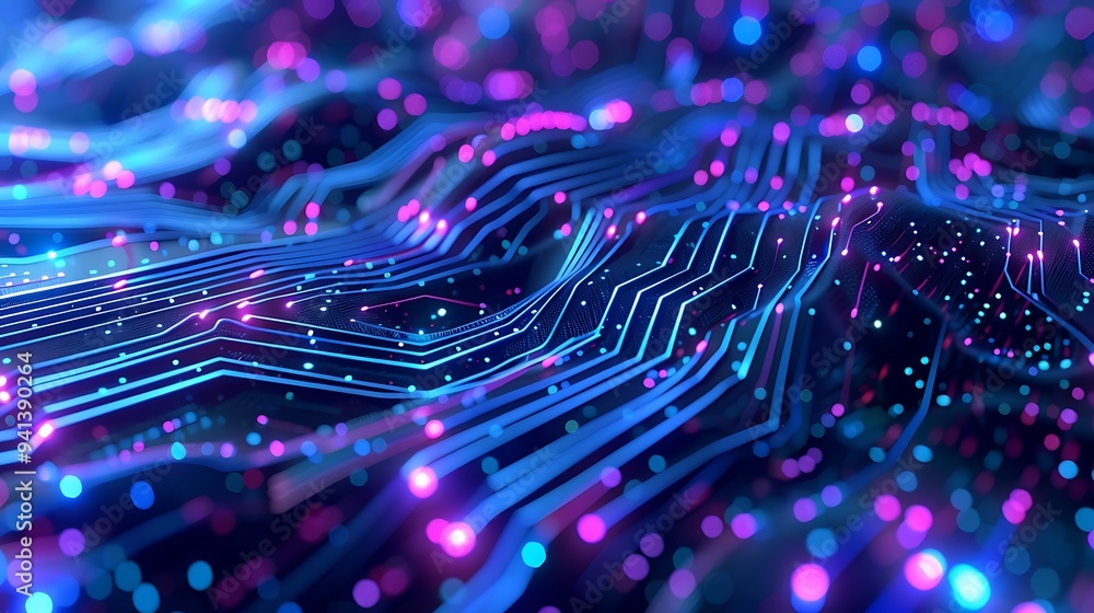 Poster Futuristic Brainwave Connectivity Circuit with Glowing Neural Pathways and Digital Elements