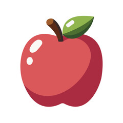 Red apple with green leaf and brown stem on a white background. Simple and clean graphic style, ideal for school and educational concepts. Vector illustration