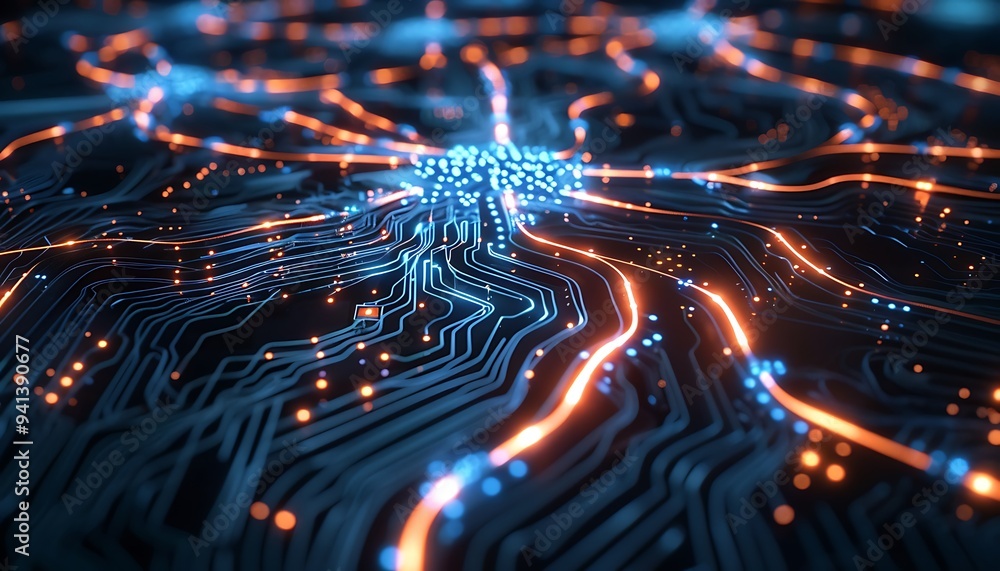 Aufkleber Closeup of Brainwave Connectivity Interface with Glowing Synapses and Digital Circuitry