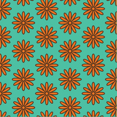 70s Retro Seamless Pattern in Orange, Brown and Turquoise. 60s and 70s Retro style and Aesthetic	
