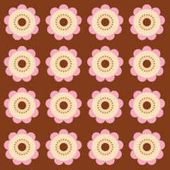 70s Retro Seamless Pattern in Pink, Brown and Beige. 60s and 70s Retro style and Aesthetic	