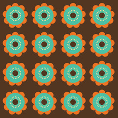 70s Retro Seamless Pattern in Orange, Brown and Turquoise. 60s and 70s Retro style and Aesthetic	