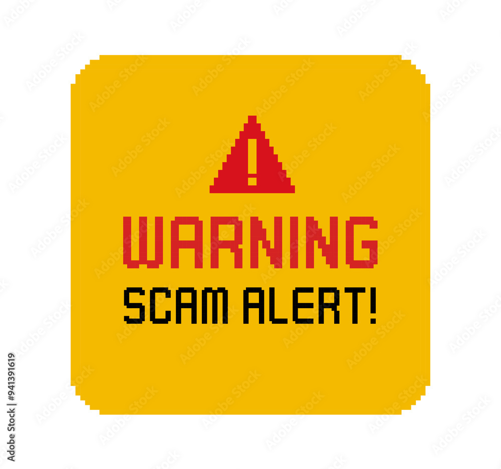 Fototapete warning scam alert - message sign in retro 8-bit style game. scam caution message window. web3 techn