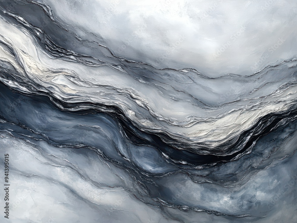 Aufkleber abstract texture featuring flowing waves of gray, white, and dark shades, creating a calming and mod