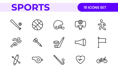 Sports and outdoor activities line icon set. Outline icon collection related to outdoor sports.