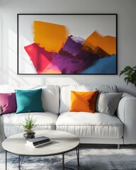 Interior design of living room with Scandinavian-inspired colors