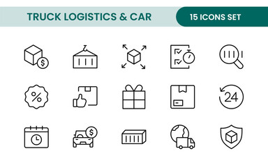 Truck Logistics and Car related modern icon set. editable line icon illustration collection