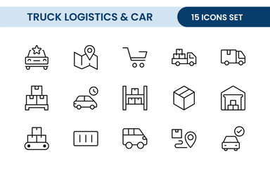 Truck Logistics and Car related modern icon set. editable line icon illustration collection