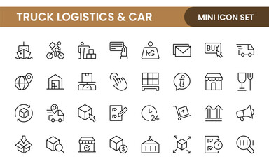 Truck Logistics and Car related modern icon set. editable line icon illustration collection