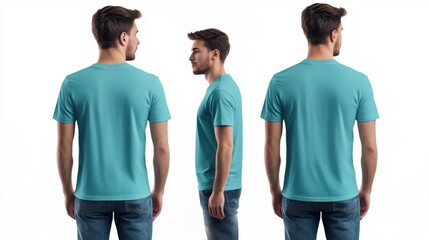 Obraz premium Back and Side View of Man Wearing Turquoise T-Shirt Generative AI