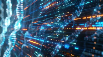 Obraz premium Closeup of Digital Screen Displaying Genetic Code Analysis with Futuristic Interface