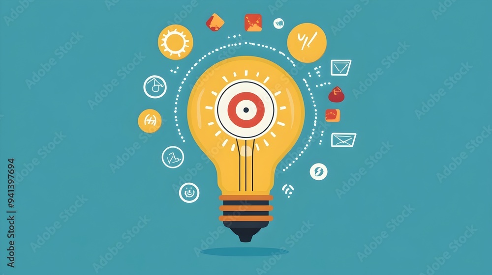 Aufkleber illuminated target symbolizing growth-driven ideas in flat design