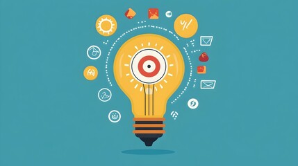Illuminated Target Symbolizing Growth-Driven Ideas in Flat Design