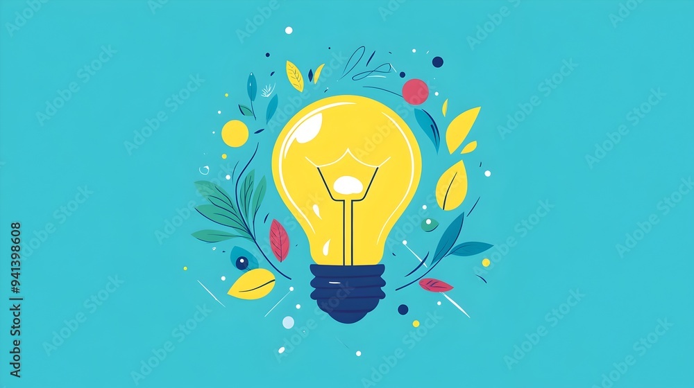 Poster light bulb with overlapping circles,intersection of ideas and growth in flat design