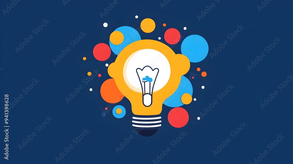 Aufkleber overlapping circles connecting light bulb symbolizing idea and growth in flat design