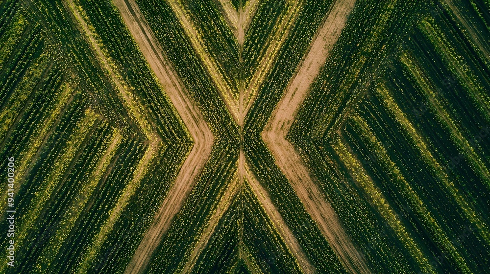 Poster symmetrical aerial view of geometric crop field patterns