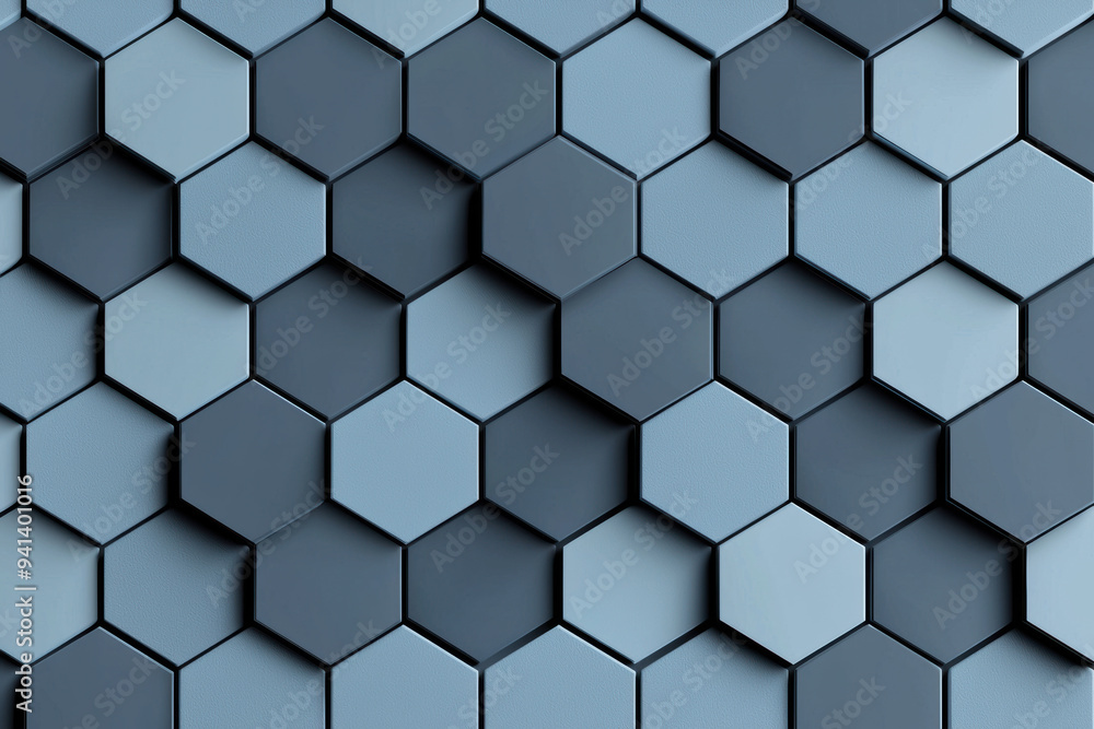 Poster abstract hexagonal pattern with different shades of blue, creating a textured surface for modern and