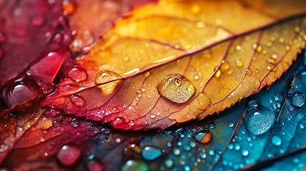 Fototapeta premium Autumn Leaves with Dew Drops