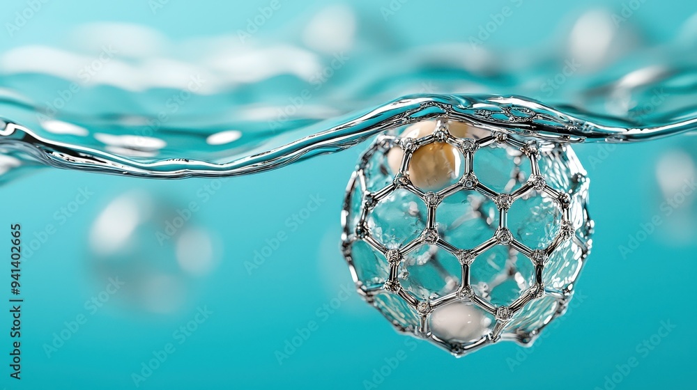 Poster a captivating close-up of a bubble submerged in water, showcasing intricate patterns and vivid blue 