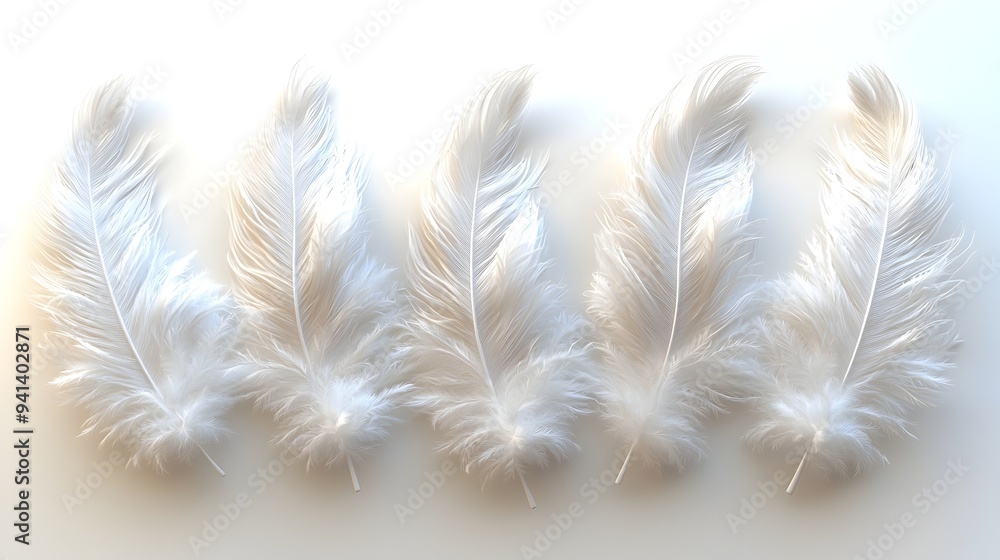Poster elegant white feathers floating in soft,weightless serenity