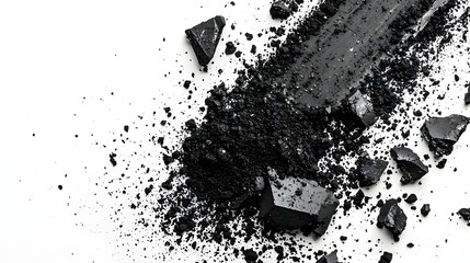 Dramatically Textured Monochrome Abstract of Crumbling Charcoal Fragments and Granules