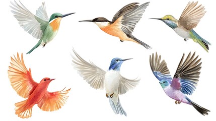 Obraz premium Vibrant Hummingbirds in Flight Amid Colorful Nature Scenes