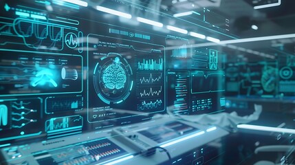 Futuristic Medical Interface with Real-Time Patient Data and Holographic Screens