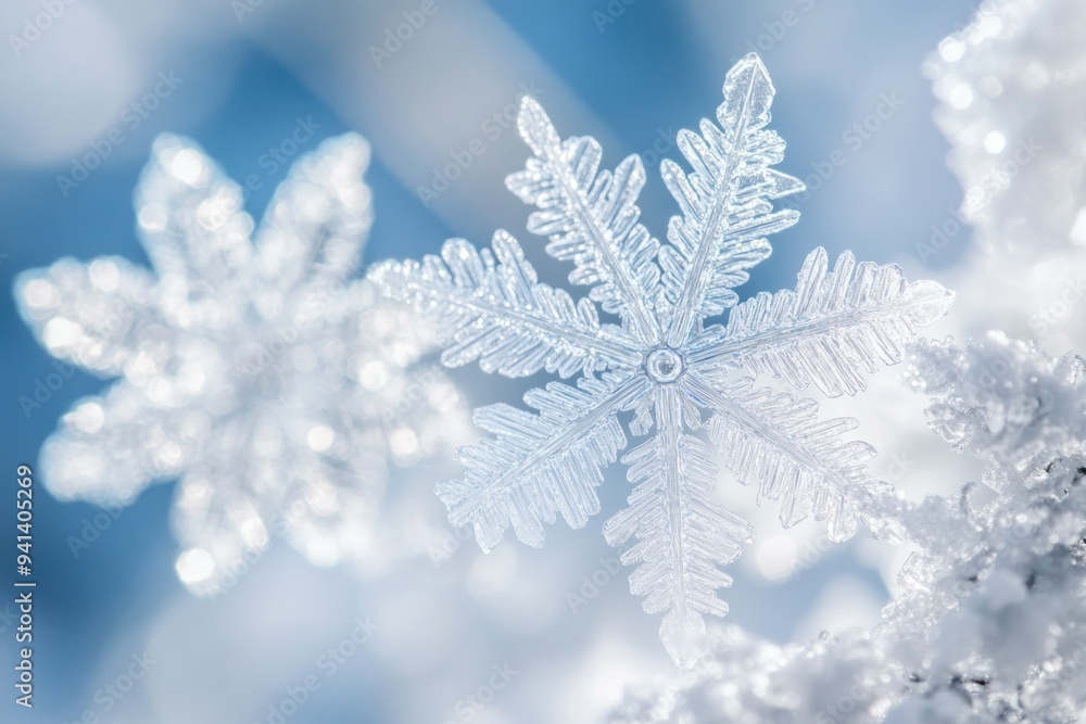 Poster intricate snowflake with delicate crystal patterns