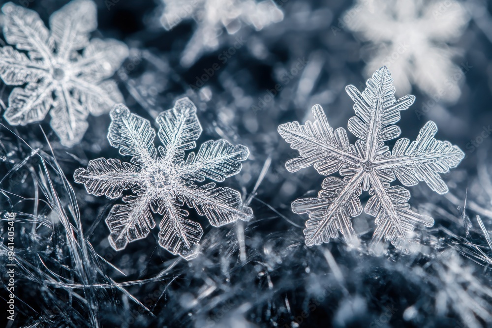 Poster macro photography of a delicate snowflake