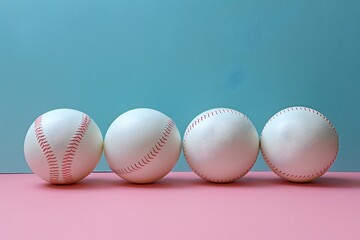 A Colorful Display of Baseballs on a Pink and Blue Background