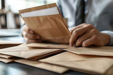 Sorting Through a Stack of Envelopes: A Focused Moment in an Office Setting