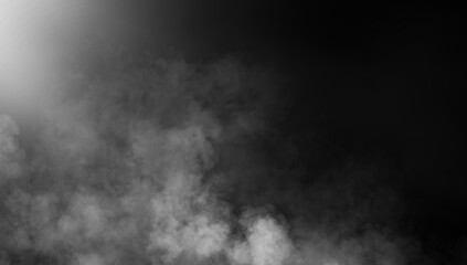 Abstract smoke misty fog on isolated black background. Texture overlays. Paranormal mystic smoke, clouds for movie scenes