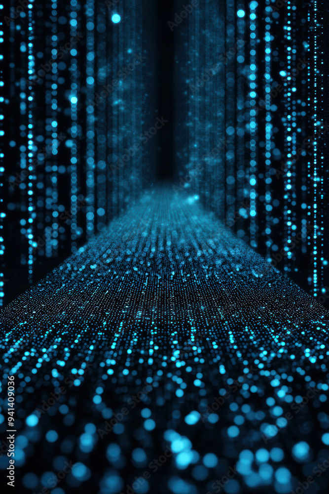 Poster futuristic digital data stream glowing in blue tones. high-tech virtual reality concept with abstrac