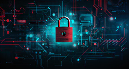 Abstract technology background Network data and information privacy 3D rendering security padlock