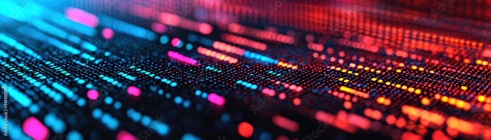 Aufkleber abstract close-up of glowing digital data strings in blue and red hues, representing technology, net
