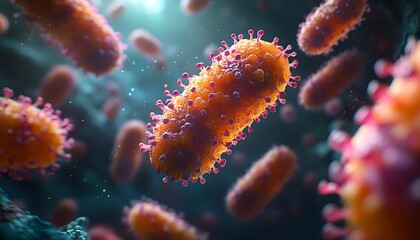 Fototapeta premium A Journey into the Microscopic Universe: Detailed 3D Rendered Illustration of Bacteria