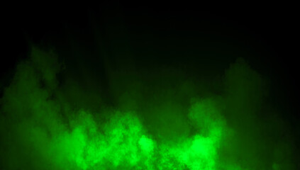 Abstract green smoke misty fog on isolated black background. Texture overlays. Paranormal mystic smoke, clouds for movie scenes