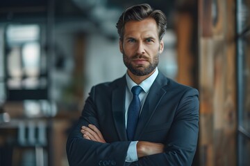 Fototapeta premium Confident Businessman in a Modern Office Setting