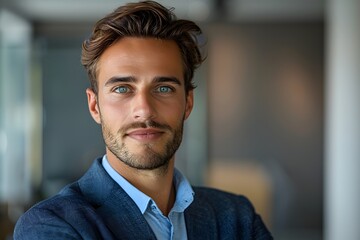 Obraz premium Confident Young Professional in a Modern Office Setting
