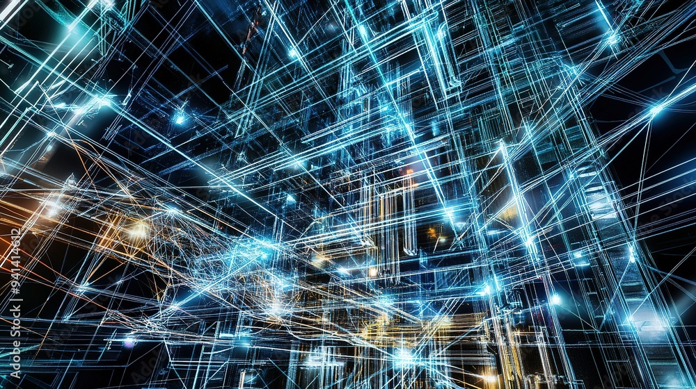 Poster abstract digital network pattern with glowing lines and connections in a high-tech environment at ni