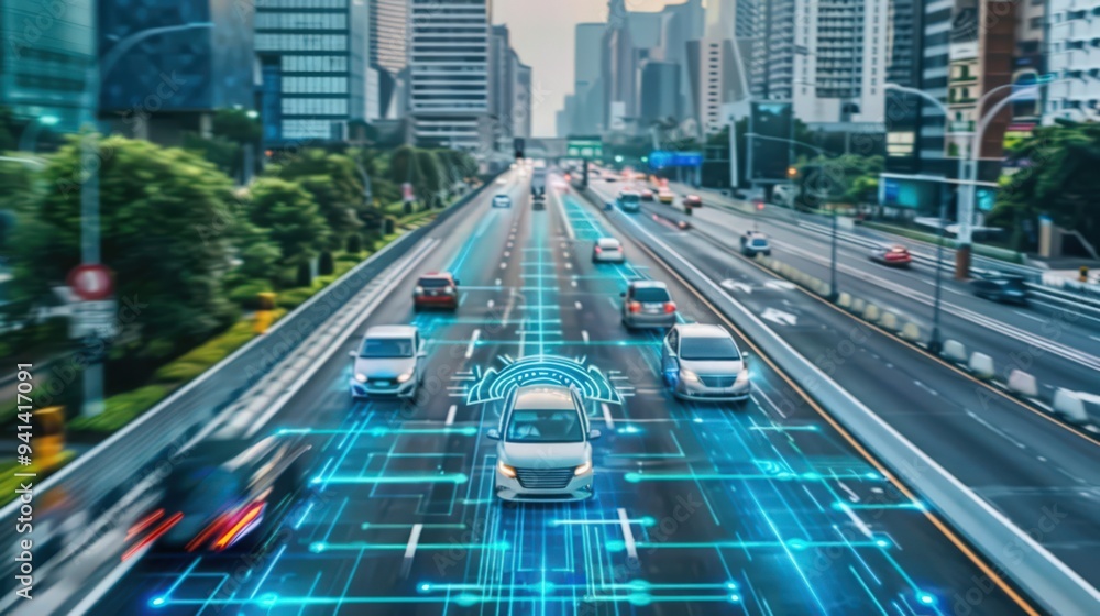 Poster future of ai in transportation, where autonomous vehicles and ai-powered traffic management systems 