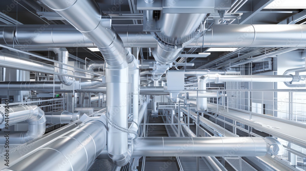 Poster highlight robots installing hvac systems in a new building, focusing on the precision and reliabilit